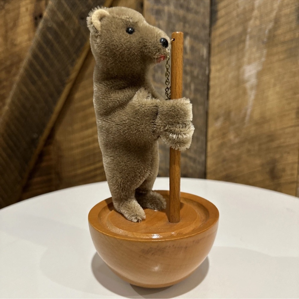 Vintage Replica Roly Poly Steiff Circus Bear Mohair Gold Button No Box 1980s